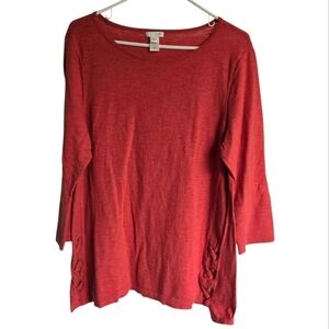 J Jill Womens Pink Cotton Pullover Sweater 3/4 Sleeve Size Large